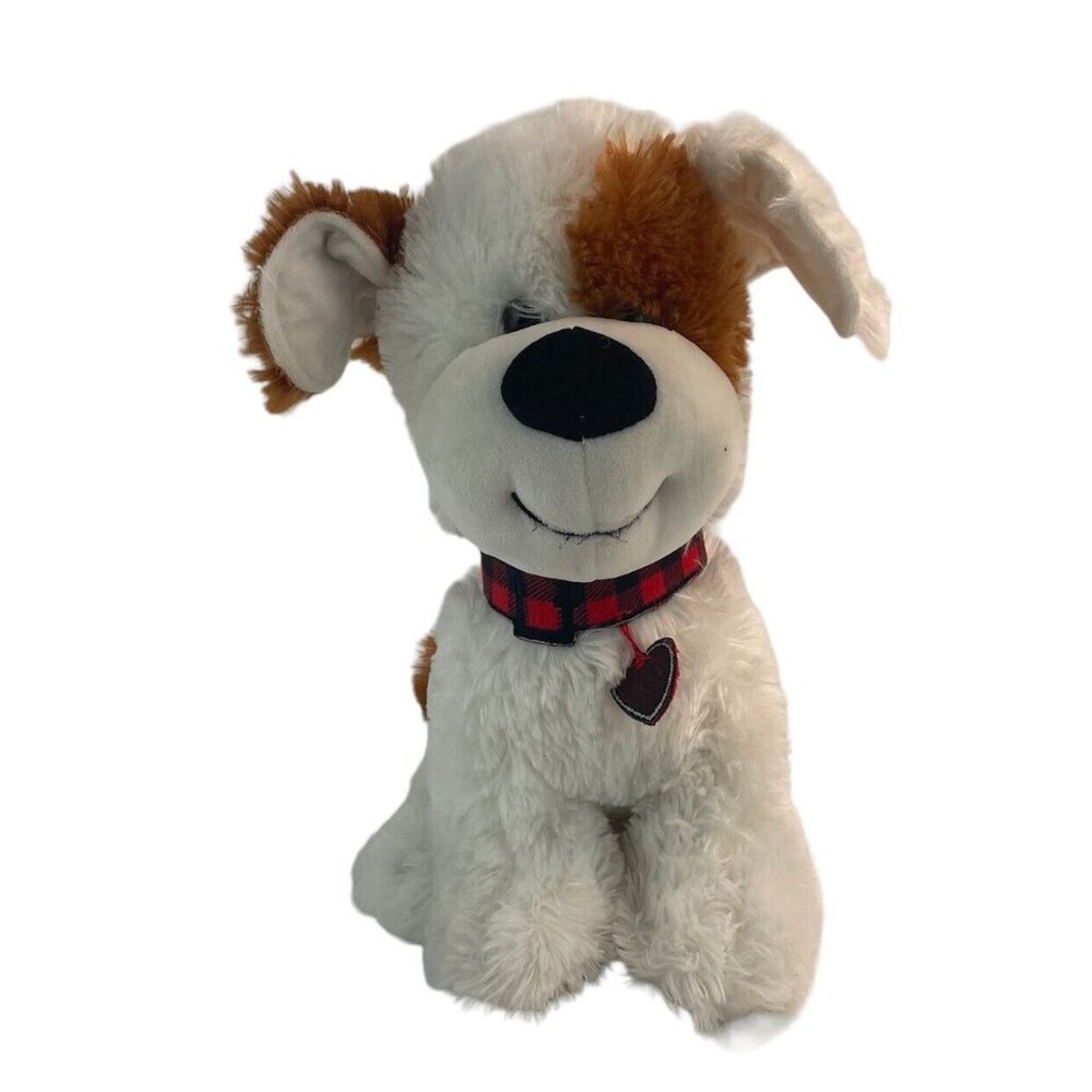 RBI Puppy Dog‎ 16” Plush White Brown w/Red Plaid Collar by Ron Banafato Inc